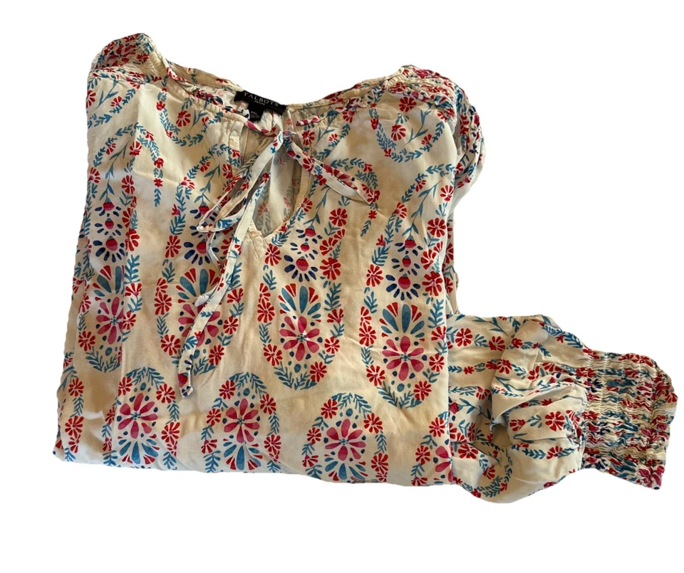 Camisa feminina Talbots Petite M média PM multicolorida paisley top camponesa batida - Imagem 3 de 4