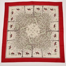 Vintage Silk Equestrian Horse Scarf Hermes Hiver Red 27x27