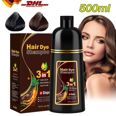 IIIMEIDU Haarshampoo Schwarz / Dunkelbraun 500ML Haarfarbe Haarfärbeshampoo 3in1 Hair Dye