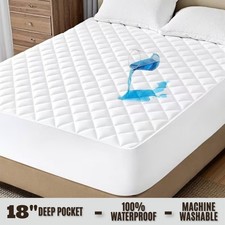 Waterproof Mattress Protector Quilted Fitted Mattress Cover 18" Deep Pocket