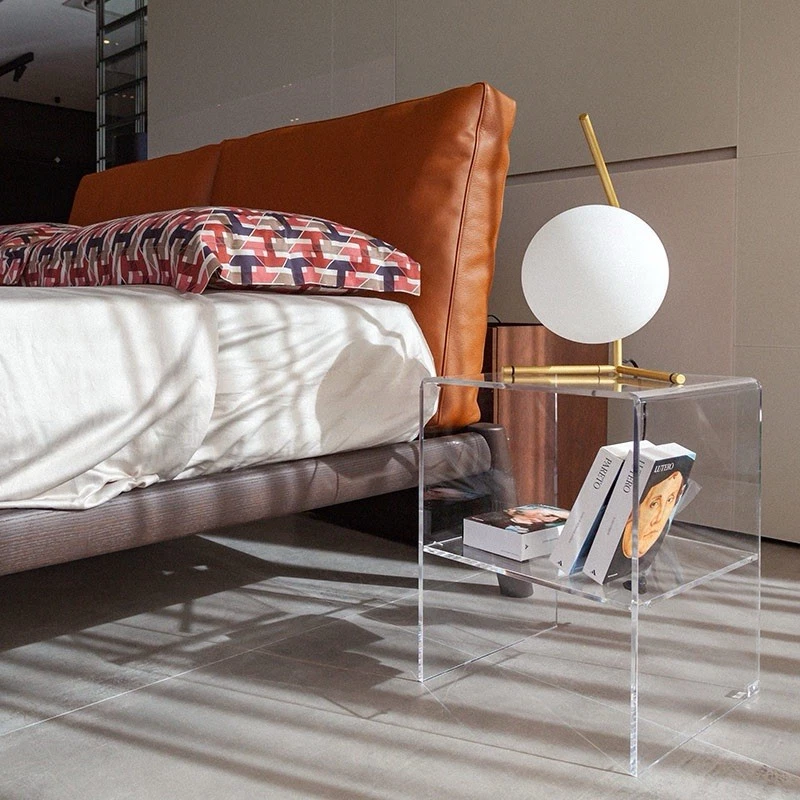 Tavolino Comodino Con Mensola Ripiano Plexiglass Trasparente 35x33x40H Spess 8mm - Immagine 2 di 2