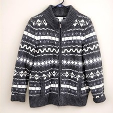 L.L. Bean Lambswool Sweater Mens Large Full Zip Mock Neck Quiet Luxury Gray