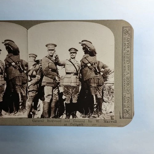 WW1 Military Stereoview C1916 Real Photo Turkey Gallipoli Gen Birdwood & Maxwell