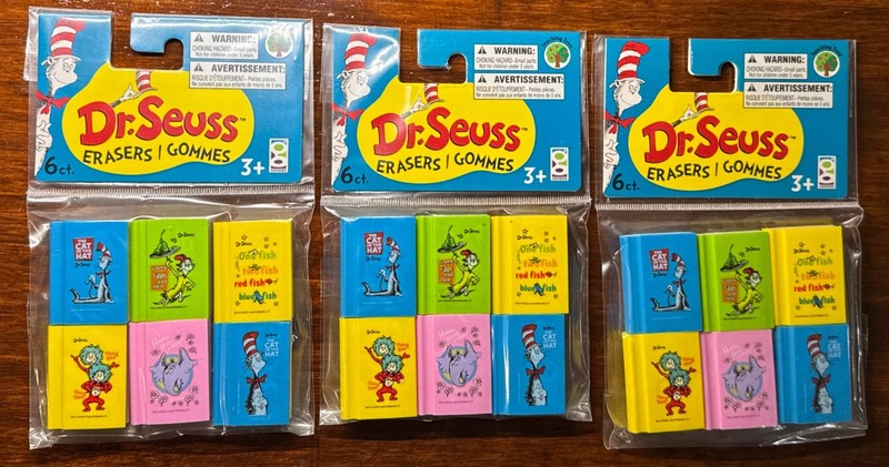Dr. Seuss (3) Packs NEW Erasers (18 Count) | School Teacher | Crafting 