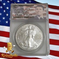 2025 40th Anniversary Privy American Silver Eagle ANACS MS70 Ronald Reagan 🔥
