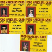 Bob's Burgers crew FOOD HANDLER cards ALL FIVE     FREE USA SHIPPING