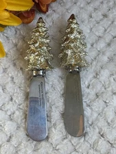 Boston Warehouse Christmas Tree Spreaders Gold Handle Stainless Holiday Set of 2