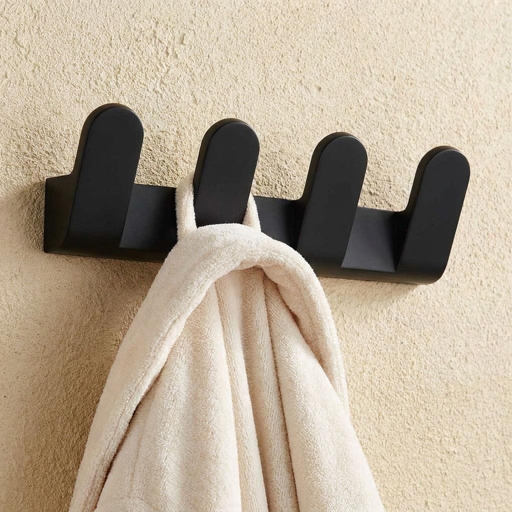 Black Towel Hook 4 Hooks Hanger Wall Dressing-Gown