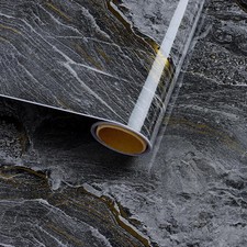 Black Grey Gold Marble Contact Paper Peel and Stick Countertops Glossy Modern...