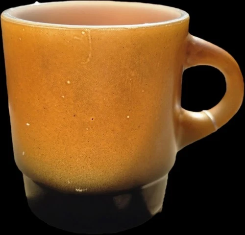 1970S ANCHOR HOCKING FIRE KING OMBRE ORANGE to BLACK Glass Stacking Coffee Mug