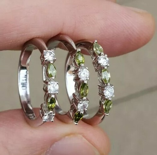 925 Sterling Silver Peridot 3 Stacker Ring Set 925