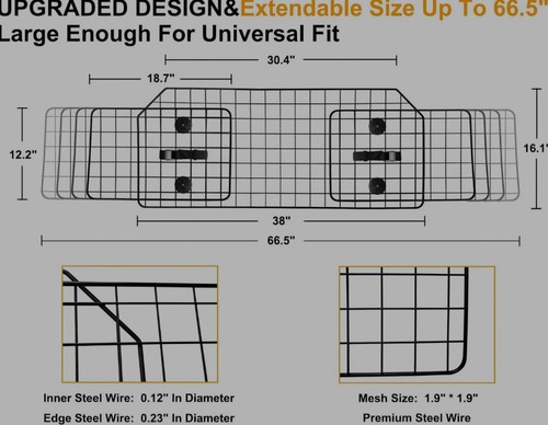 38-66.5 Inches Expandable Pet Barrier For Car, SUV - Picture 2 of 7