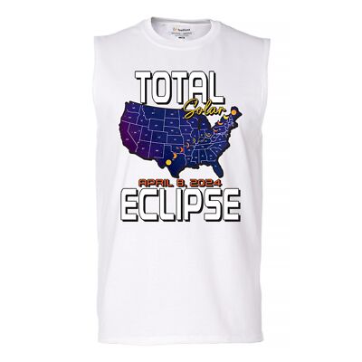 Total Solar Eclipse Map Muscle Shirt April 8 2024 Watch Party Sun Moon Men's
