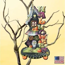 Haunted House Halloween Birch Wood Ornament Made in USA Fall Autumn
