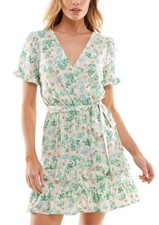 AS U WISH Juniors’ Belted Tiered Floral Skater Dress Puffed Sleeve Med NWT