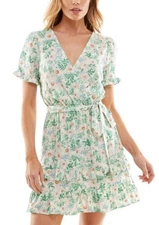 AS U WISH Juniors’ Belted Tiered Floral Skater Dress Puffed Sleeve Med NWT