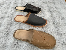 Men’s Genuine 100% Leather Slippers Natural Leather Closed Toe Slip.