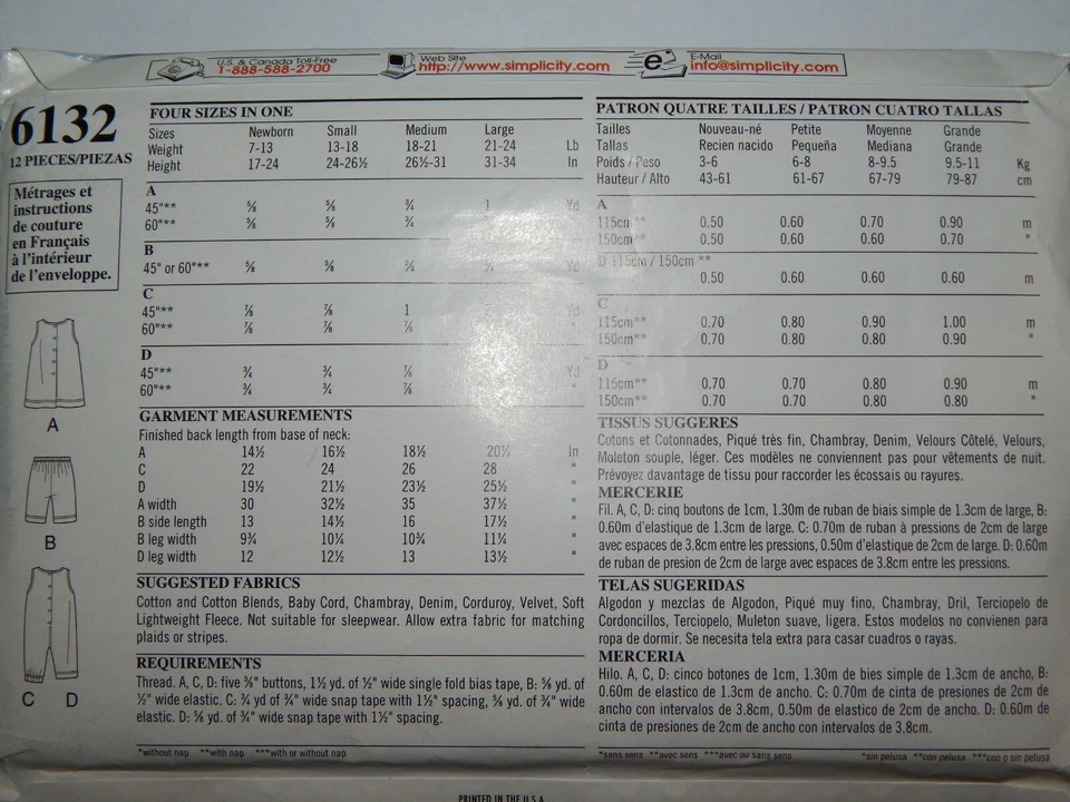 New Look Simplicity 6132 Romper Pants Top Sewing Pattern Infants NB S M L Outfit - Image 4 of 4