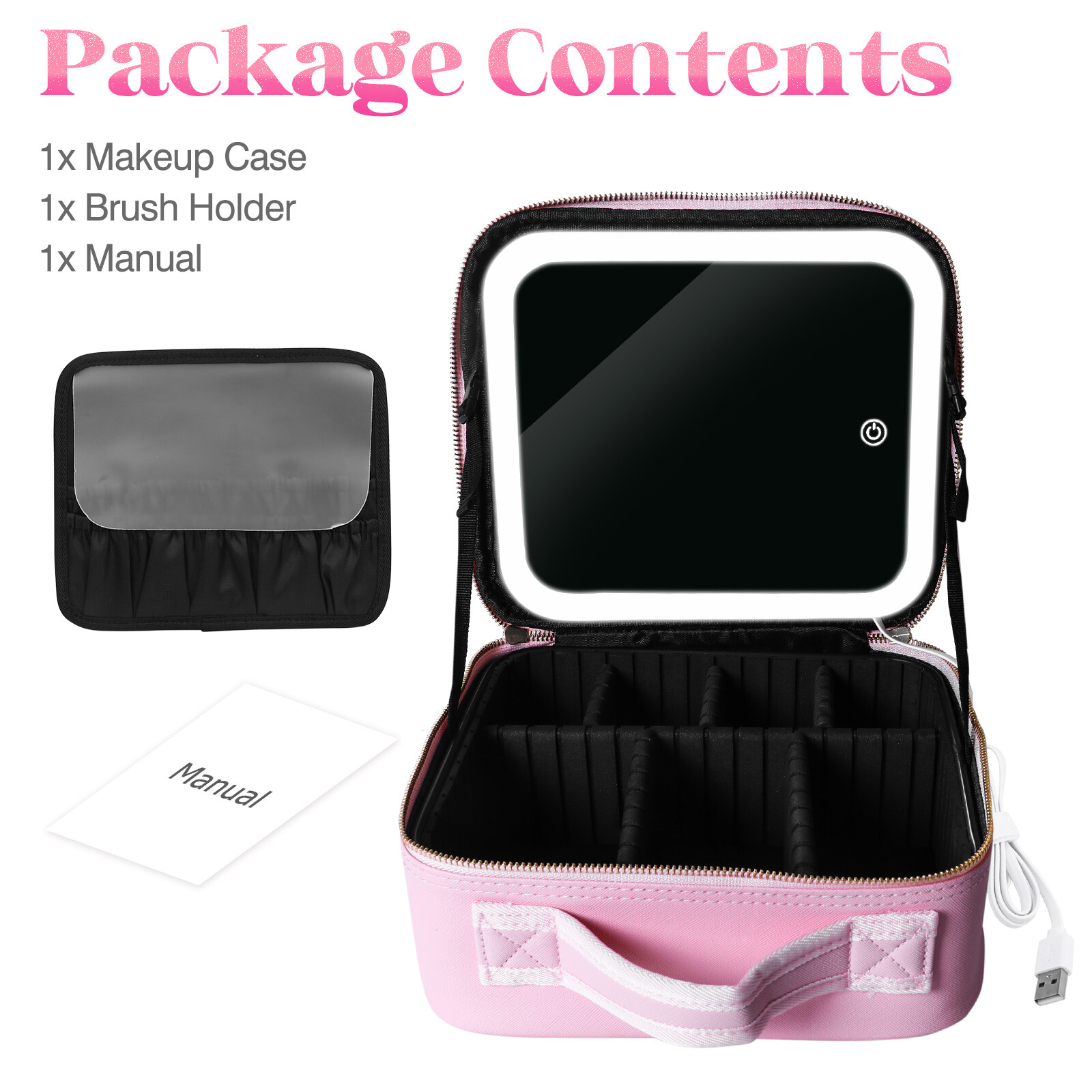 Makeup Bag with LED Mirror Vanity Case Beauty Box Make up Travel
