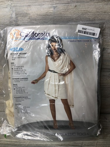 CALIFORNIA COSTUME WOMENS DELUXE CLASSIC TOGA HALLOWEEN COSTUME SIZE Small 6-8
