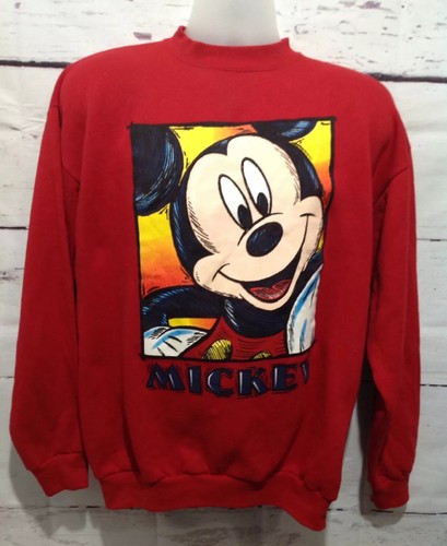 Vintage Mickey Mouse Crew Neck Sweater Red Large L Disney Long Sleeve Pullover