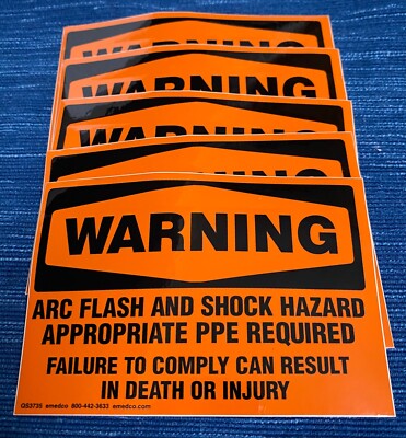 QTY 5 OSHA Vinyl Label Sticker WARNING ARC FLASH SHOCK HAZARD PPE Decal 5''  964A