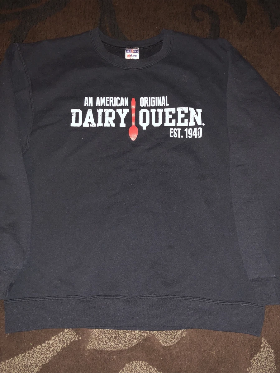 DQ DAIRY QUEEN CREW NECK SWEATSHIRT BLACK MEN L RED SPOON Ice Cream