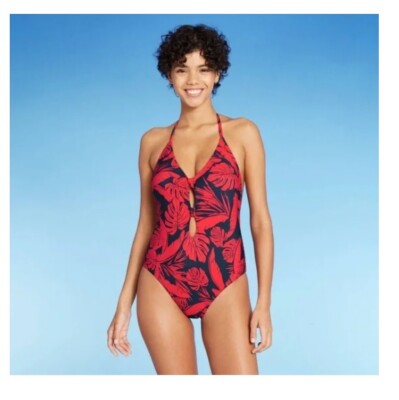 Sea Angel One Piece Halter Swimsuit Sz M Tropical Island Print