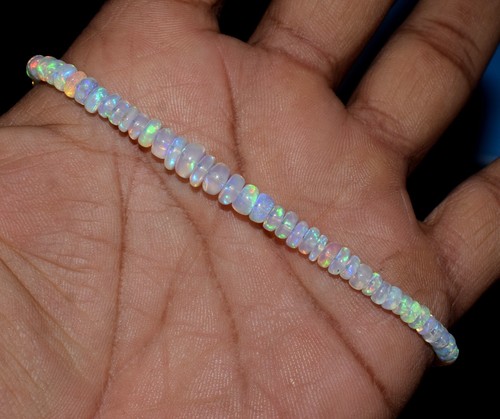 New 6.5" Beads Bracelet 925 Sterling Silver Natural Ethiopian Fire Opal Gemstone - 第 1/6 張圖片