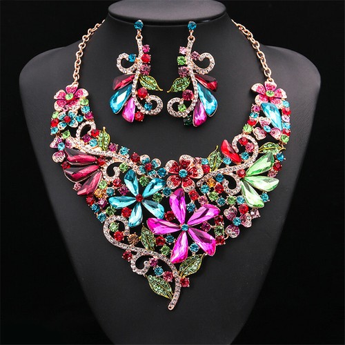Crystal Necklace Earrings Statement Jewelry Set Bridal Wedding Party Gifts Women - Picture 19 of 336