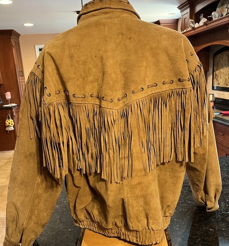 VTG Stefano Man Genuine Leather Western Rodeo Fringe Jacket Mens Large - Picture 2 of 14