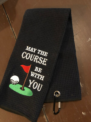 May The Course Be With You Microfiber Golf Towel Clip Black