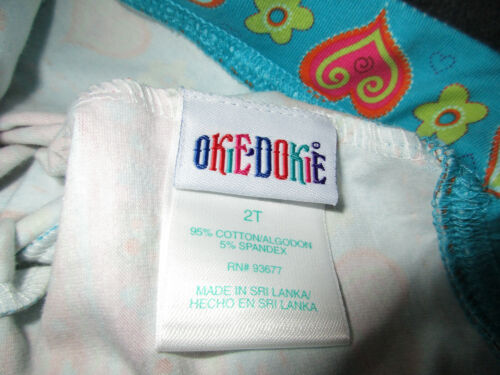 Okie-Dokie Cotton Spandex Teal Twist Multi Color Hearts Dsgn Elastic Waist Pants - Picture 3 of 3