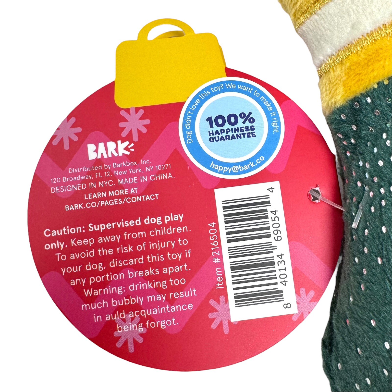 Bark Box Belly Rub Bubbly Champagne Dog Toy Made By Frenchies Large 50+ LB