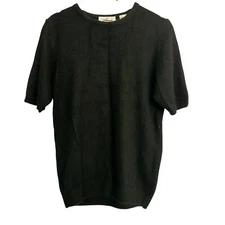 Vintage Worthington Women’s Black Short Sleeve Silk Wool Angora Sweater Size M 8