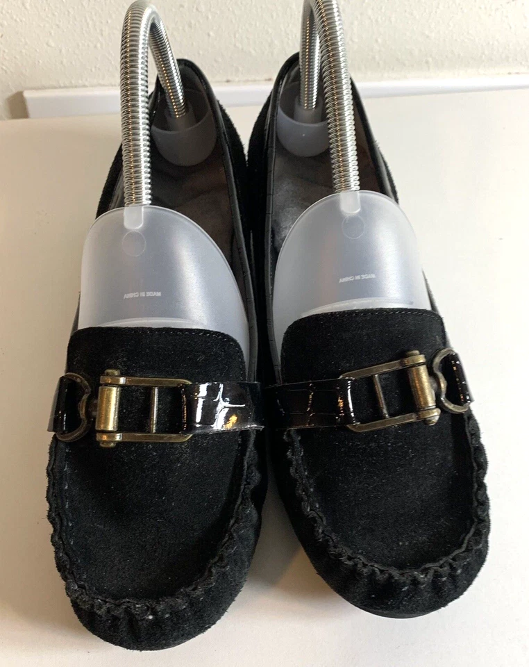 Vintage Suede Loafers Womens Size 8 Black with Buckles Vintage 90s Preppy - Image 2 of 4