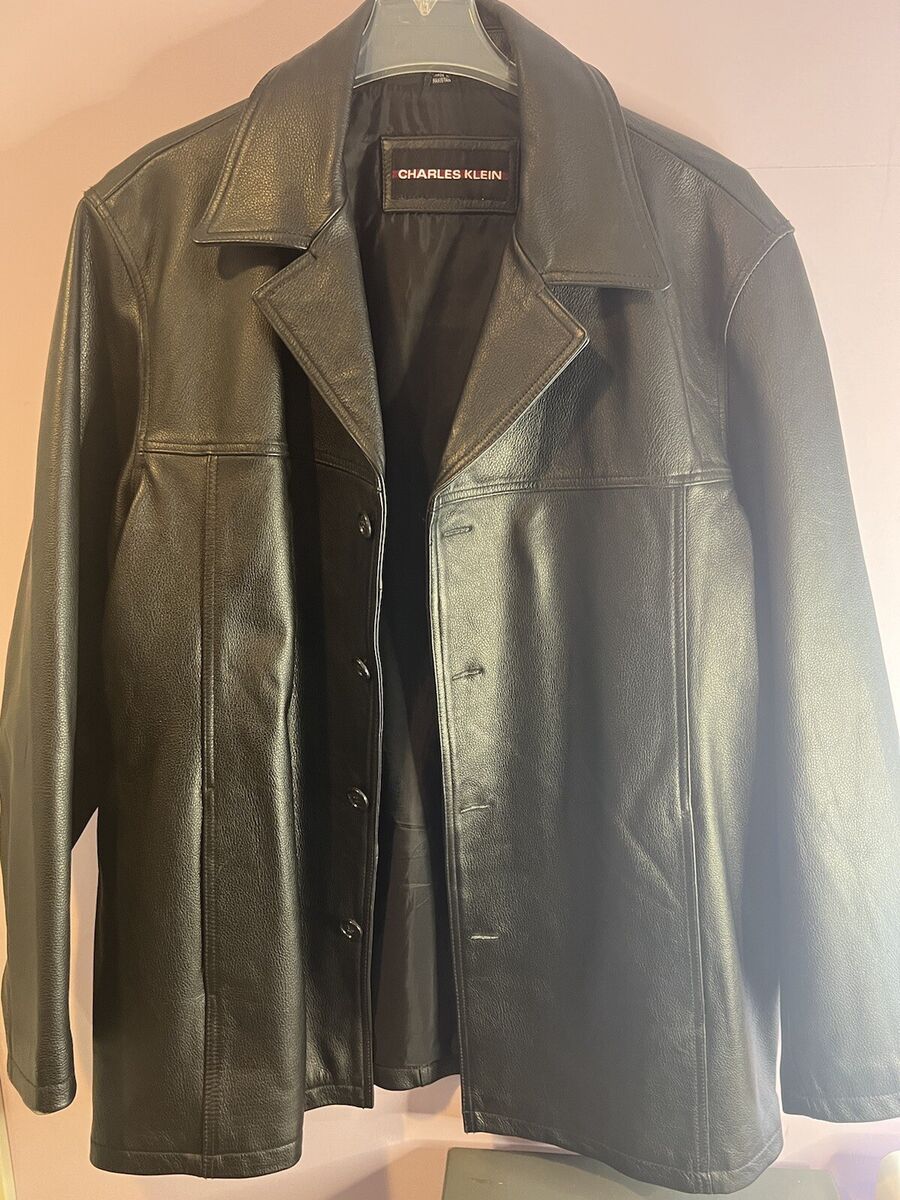 Charles Klein Men's Leather Black Coat Jacket Size X Large Charles Klein Men's Leather Black Coat Jacket Size X Large