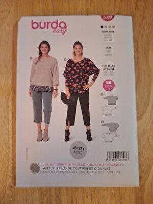 Burda Easy 6098 Pattern Misses Top Plus Size 20-34 New Uncut
