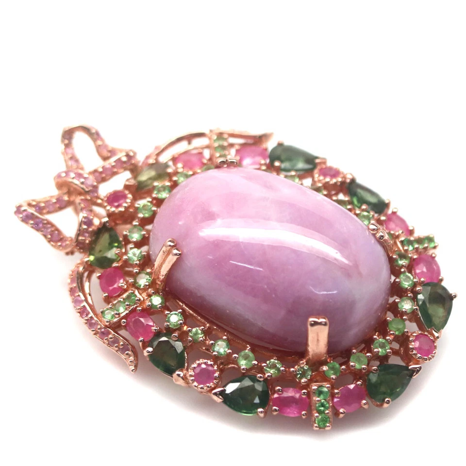 Heated Gemstone Pink Ruby, Sapphire & Emerald Brooch 925 Silver Sterling - Image 2 of 4