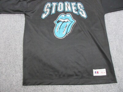 VINTAGE Rolling Stones Jersey Shirt Mens Large Black Mesh Football