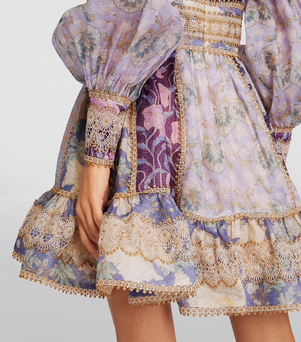 NWT $1,600 Zimmermann Celestial Lace Panelled Mini Dress Spliced Floral AU1 NWT $1,600 Zimmermann Celestial Lace Panelled Mini Dress Spliced Floral AU1