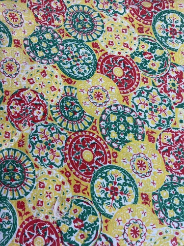 Vintage Futtersack gelber Hintergrund rot grün Kreise BAUMWOLLSTOFF 41"x 35"