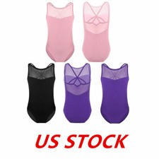 Kids Girls Mesh Bodysuit Ballet Dance Gymnastics Leotard Ballerina Dancewear