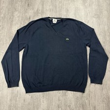 LACOSTE MENS 6 XL SOLID DARK NAVY BLUE V NECK PULLOVER SWEATER COTTON