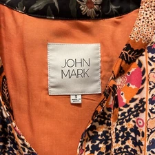 NWT John Mark Womens S Mix Media Tunic Top Boho Blouse Tie V Neck Floral Orange