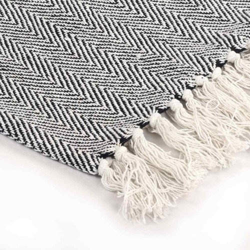 NNEVL Throw Cotton Herringbone 125x150 cm Navy Blue - Picture 3 of 5