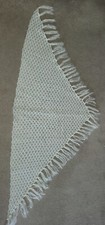 Vintage English Village Acrylic Ivory Fringe Triangle Crochet Shoulder Shawl