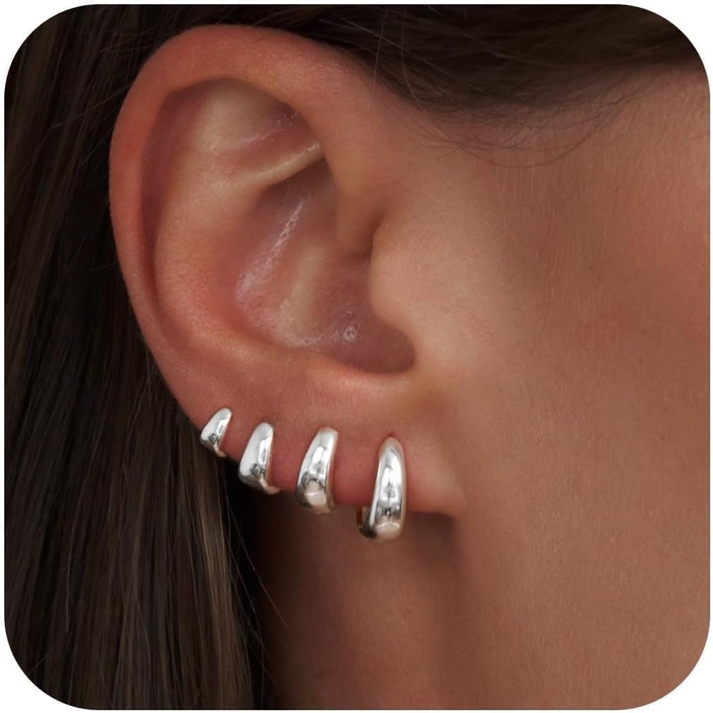 Sterling Silver Hoop Earrings for Women, Hypoallergenic Small Huggie Hoops Set-image