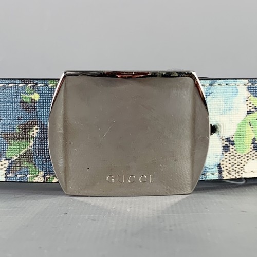 GUCCI Größe 34 Blau Grau Blumenmuster Leinen Gürtel - Bild 2 von 7