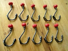 10 COAT HOOKS IRON VINTAGE ANTIQUE LOOK HAT HOOK KEY BATH RED HALL TREE ENTRYWAY